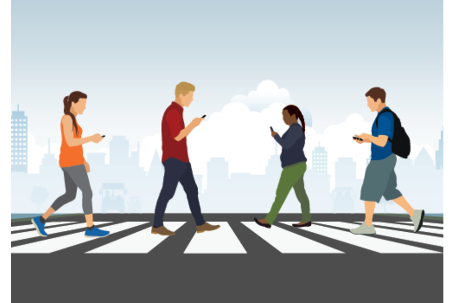 Walk Phone. People Walking on the Road. Walk Phone person view. Walk problem.